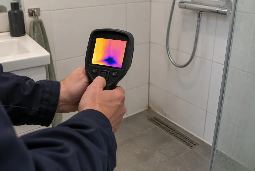 Lekdetectie Bergschenhoek – lekdetectiespecialist met warmtebeeldcamera in een badkamer